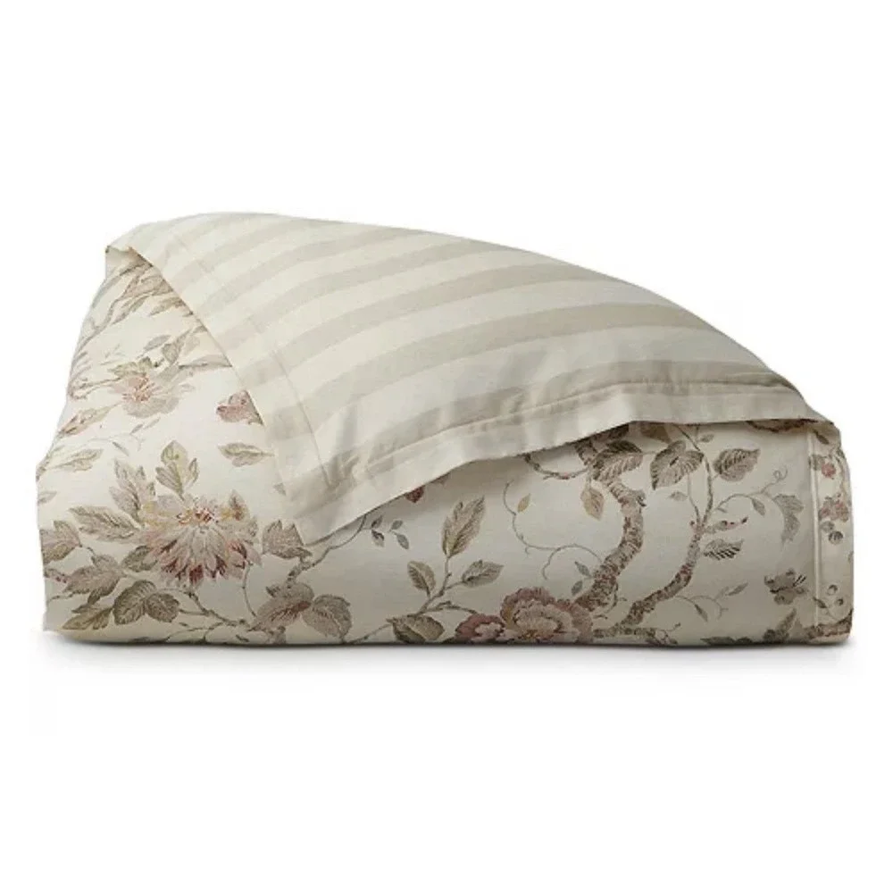 Ralph Lauren Elsie Reversible Jacobean Floral Striped King Duvet Cover $430 NWOT